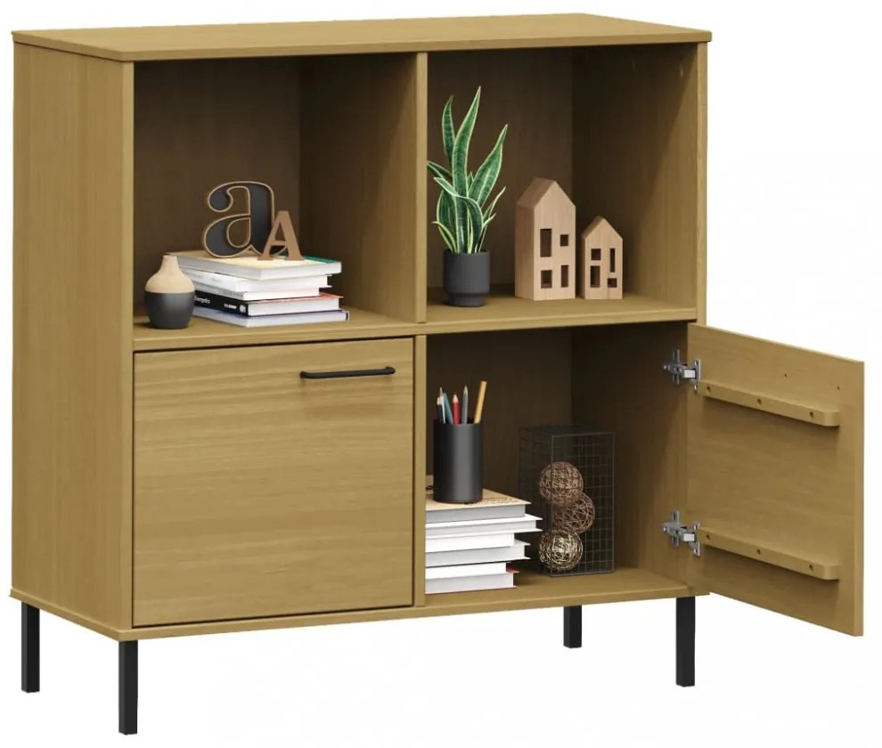 OSLO barna tömör fa könyvszekrény fém lábakkal 90x35x90,5 cm