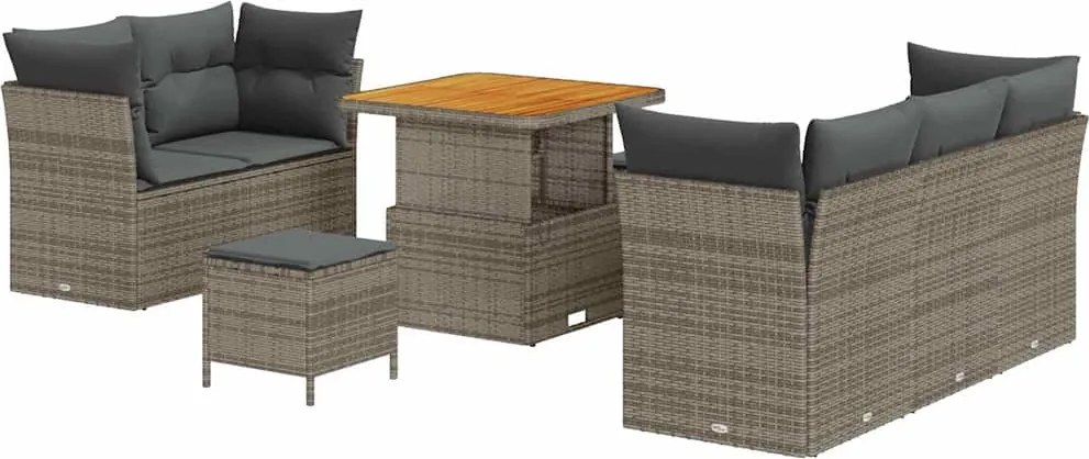 vidaXL Kerti Kanapé Szett párnával 8 pcs Szürke polirattan