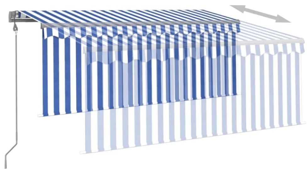 kék és fehér automata napellenző redőnnyel 3,5 x 2,5 m