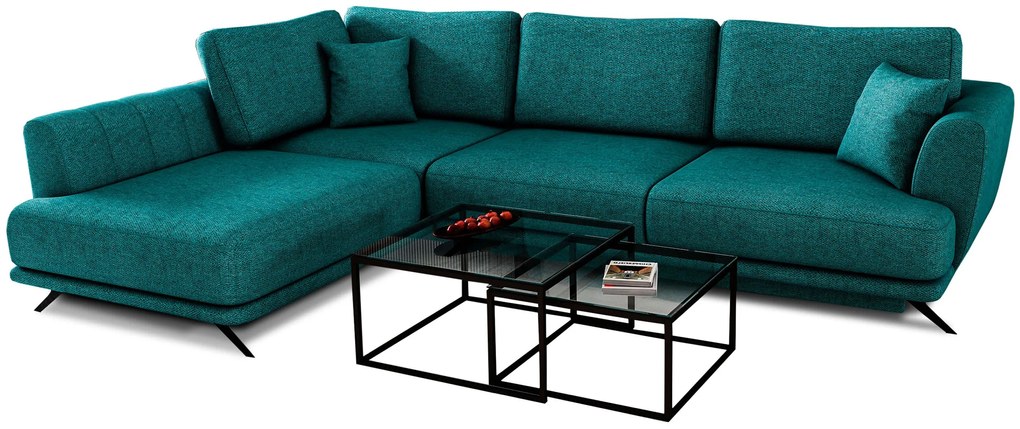 Kinyitható sarokkanapé LARDE, petrolkék Változat: Bal sarok