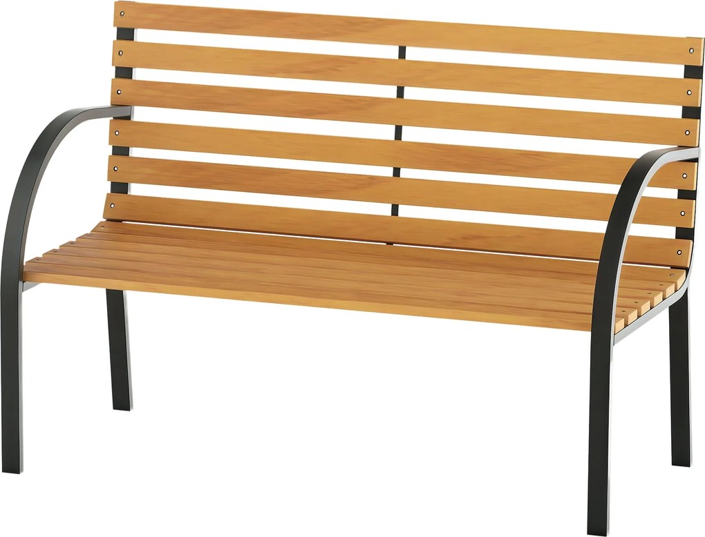 Outsunny 2-Fős Fa Kerti Pad 122x60x83 cm Háttámlával és Karfákkal, Teherbírás 220 kg, Természetes és Fekete Szín | Aosom