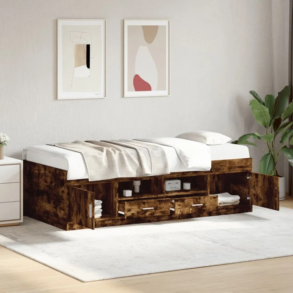füstös tölgy kanapéágy fiókkal matrac nélkül 90x190 cm