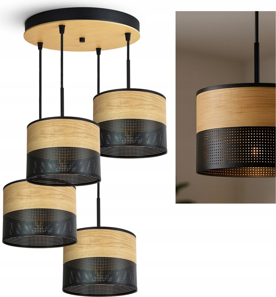 Mennyezeti lámpa függeszték csillár fekete fa 497-EZ4 asztal felett Loft Led