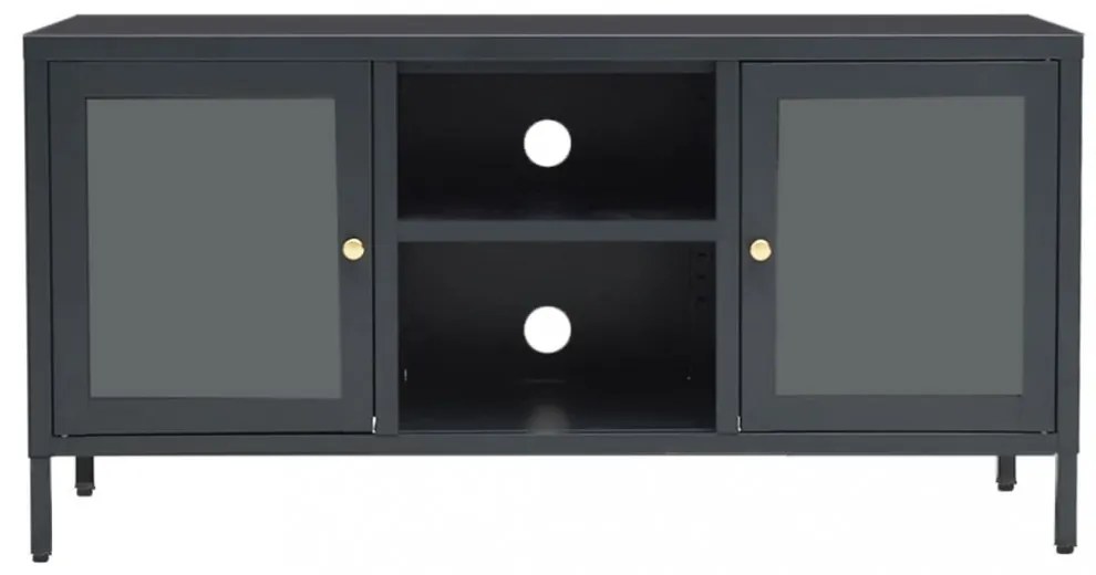 antracitszürke acél és üveg TV-szekrény 105 x 35 x 52 cm