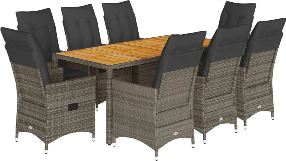 vidaXL 9 részes szürke polyrattan kerti étkezőgarnitúra párnával