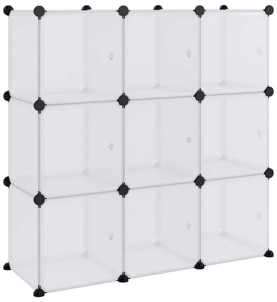 átlátszó PP tárolókocka-rendszerező 9 kockával és ajtókkal