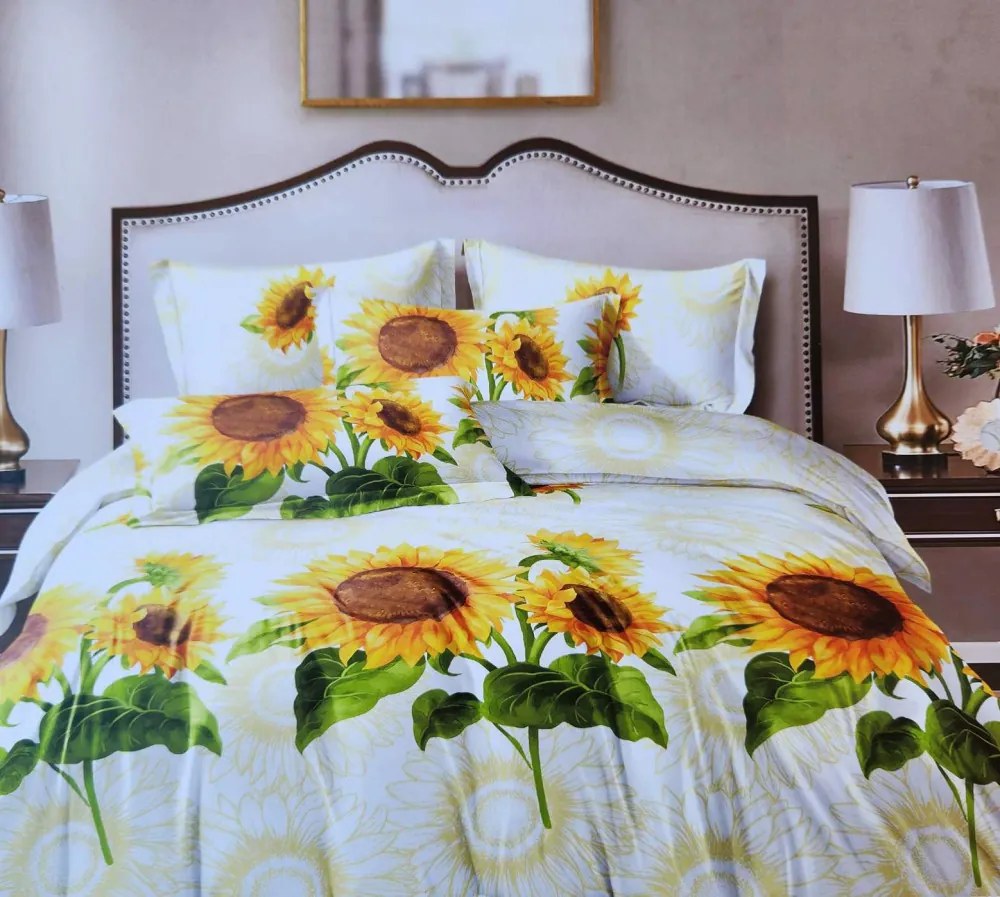 Napraforgó virágmintás 3 részes pamut ágyneműhuzat 140 x 200 cm