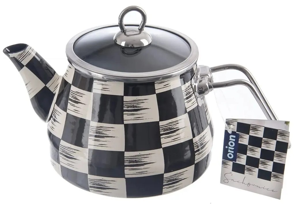 Orion Smaltovaný čajník Šachovnice Lem, 2 l