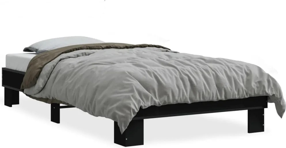 vidaXL fekete szerelt fa és fém ágykeret 75 x 190 cm