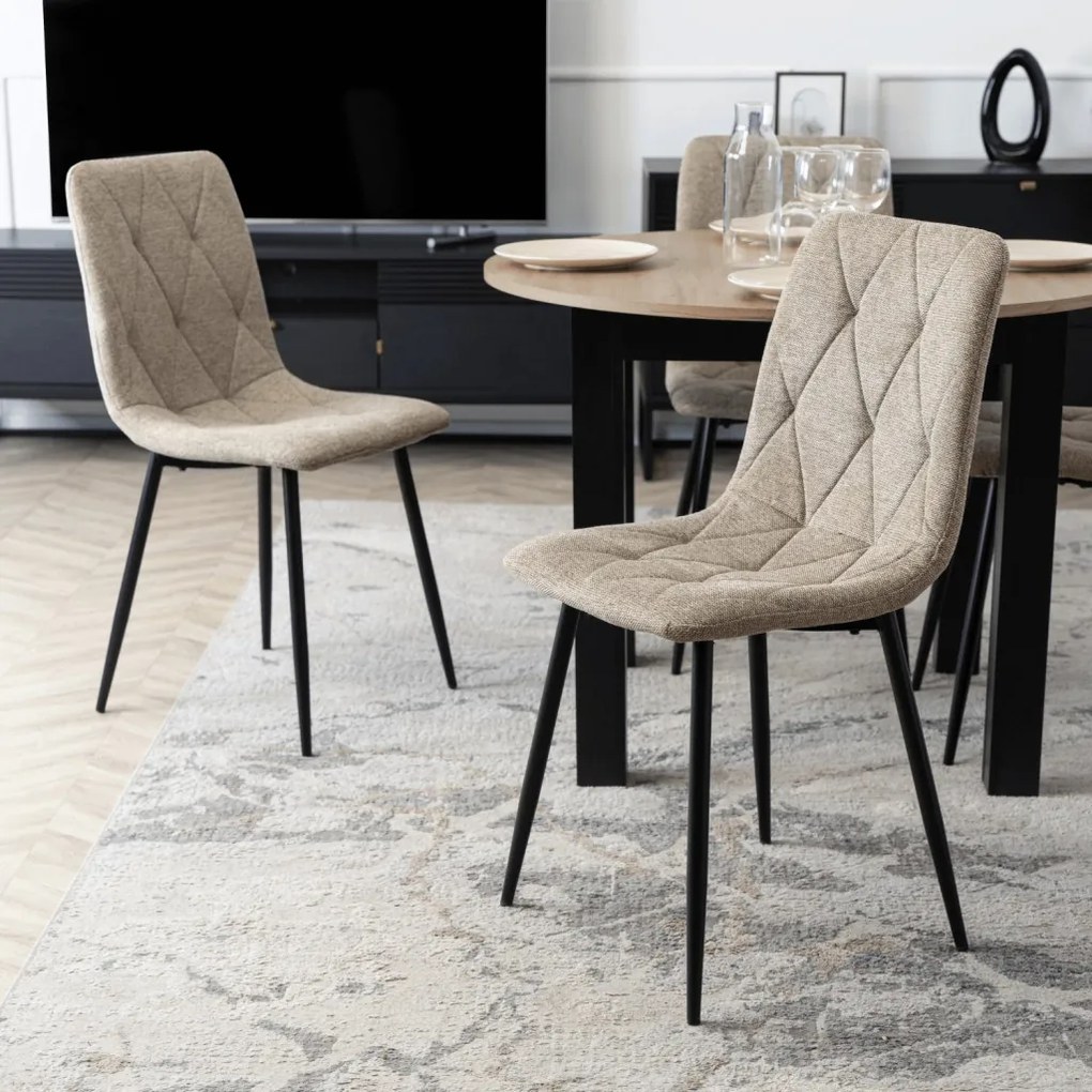 Étkezőszett HARRY asztal 102–142 cm artisan tölgy/fekete + 6 ROBIN 2 szék bézs