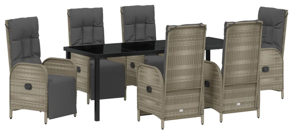 7 Darabos Kerti Étkező Szett Párnákkal Szürke Poly Rattan