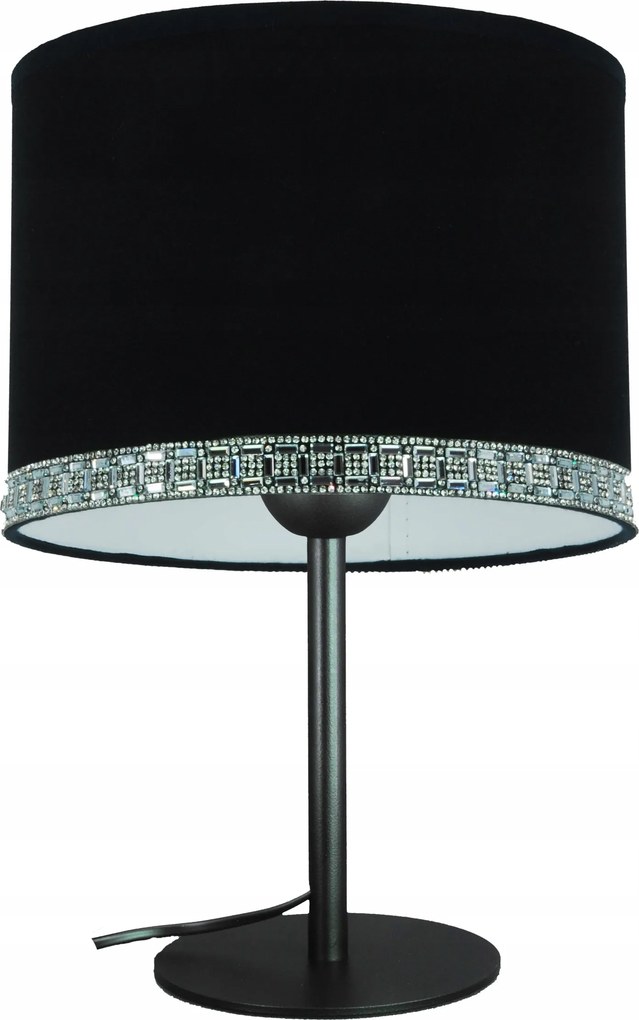 Modern éjjeli lámpa, asztali divatos fekete lámpabúra króm díszítéssel 20cm