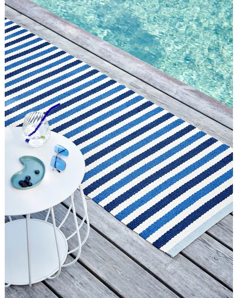 Kék-krémszínű kültéri-beltéri futószőnyeg 70x240 cm Teo Denim – Pappelina