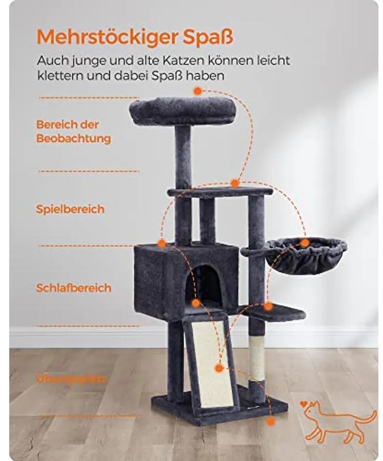 Macska kaparóoszlop, többszintes 135 cm kis macska kaparófa, sötétszürke