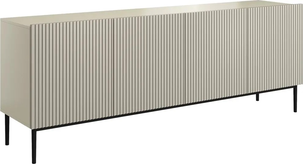 Nicole komód 200 cm négyajtós, bordázott előlap - kasmír / fekete lábak