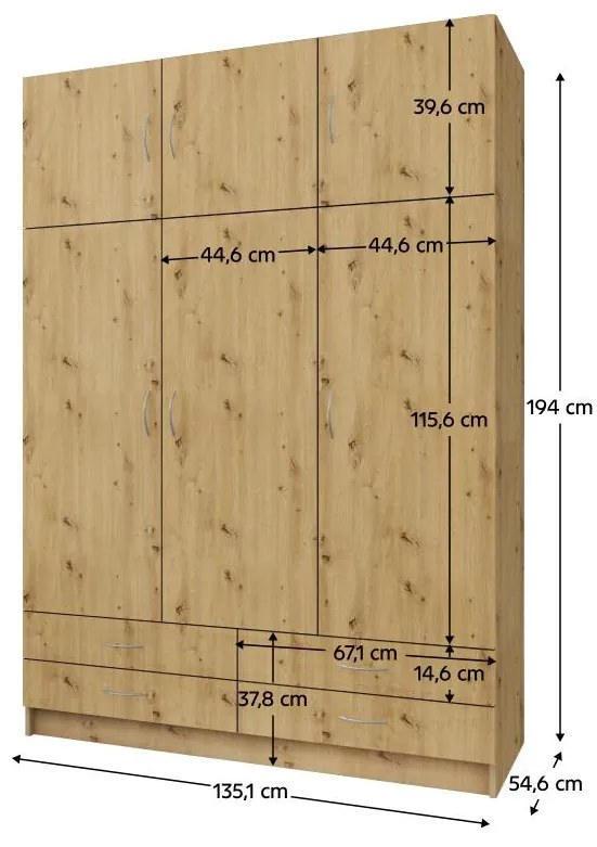 Ruhásszekrény Granulados (artisan tölgy) . 1116352