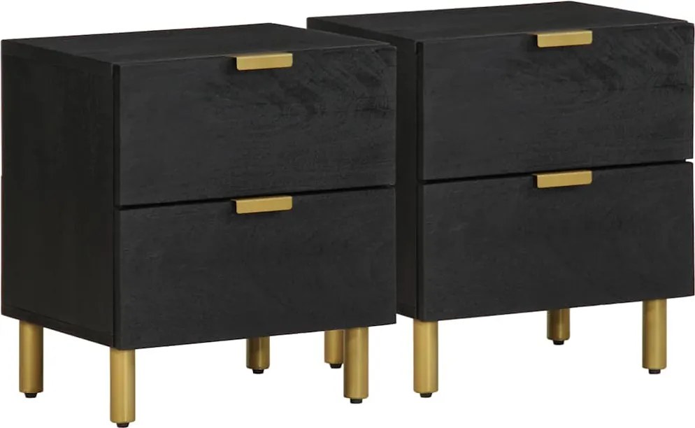 vidaXL 2 db fekete tömör mangófa éjjeliszekrény 40 x 33 x 46 cm