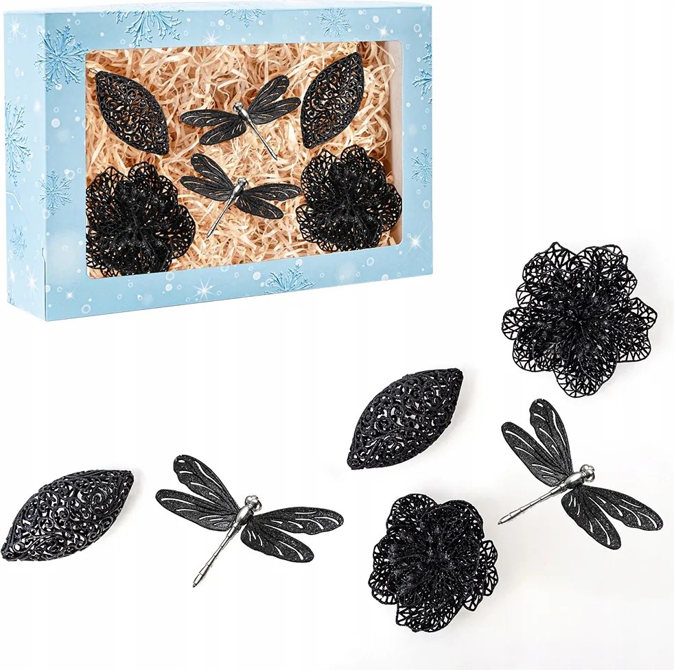 Fekete Karácsonyfadísz Szett Szitakötők Karácsonyfadíszek