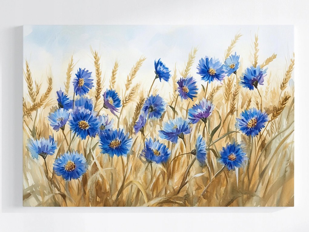 Poszter Akvarell Falu Mező Gabona Búzavirág 120x80