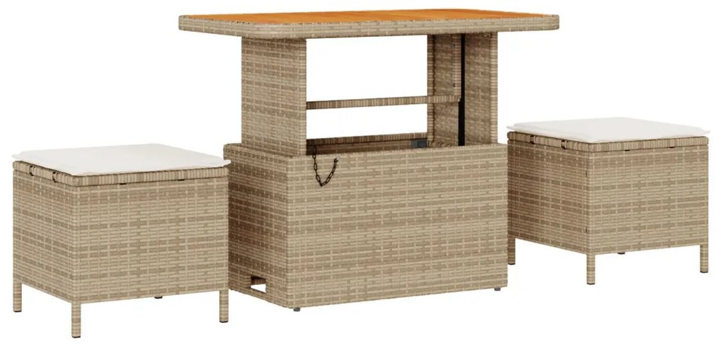 10 Darabos Kerti Kanapészett Párnákkal Bézs Poly Rattan Akáciával, 2 Fős Kerti Kanapé Tárolóval &amp; Párnákkal Bézs Poly Rattan, 3 Darabos Kerti Étkezőszett Párnákkal Bézs Poly Rattan Akáciával