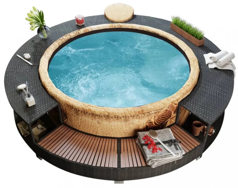 fekete polyrattan jakuzzi-keret