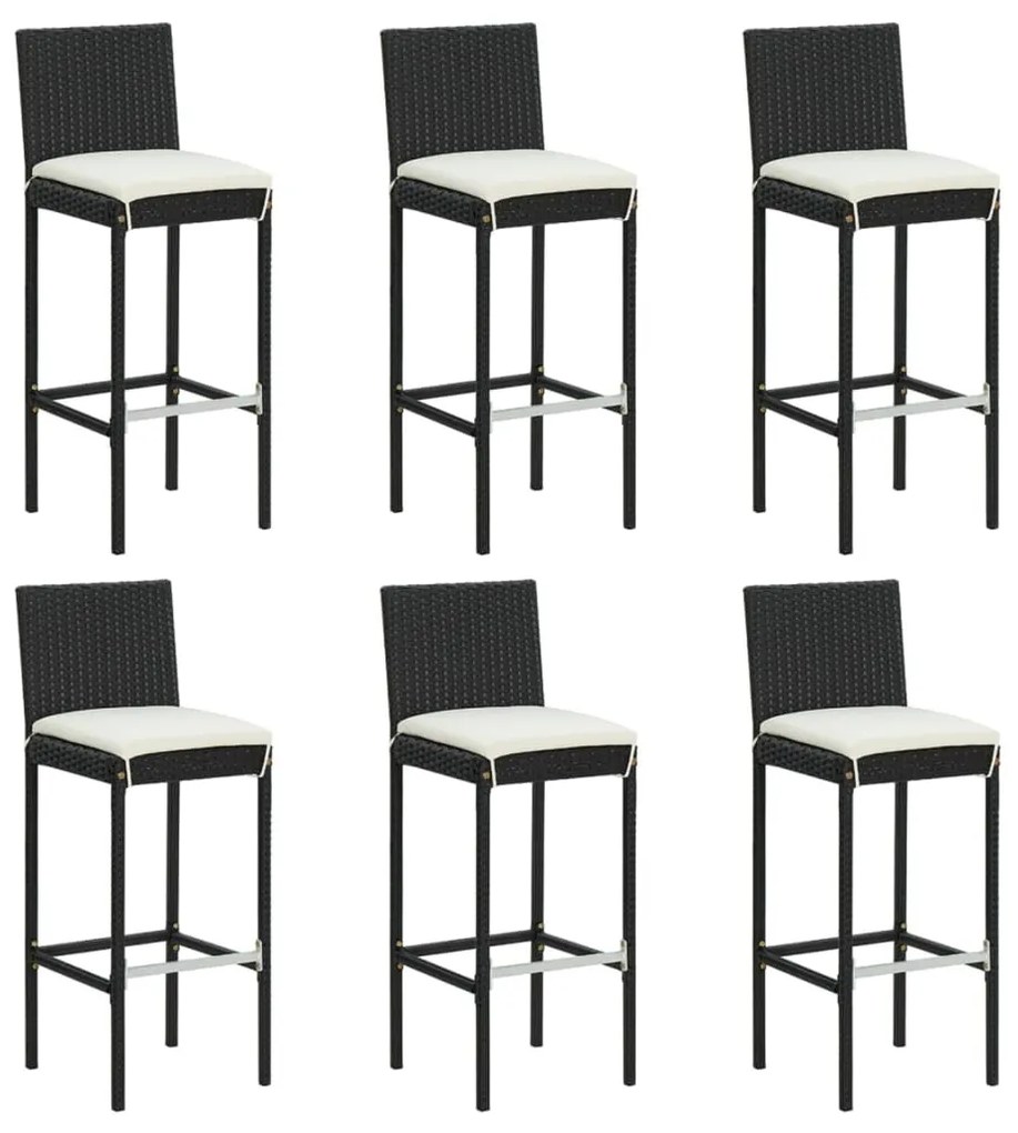 7 részes fekete polyrattan kerti bárszett párnákkal