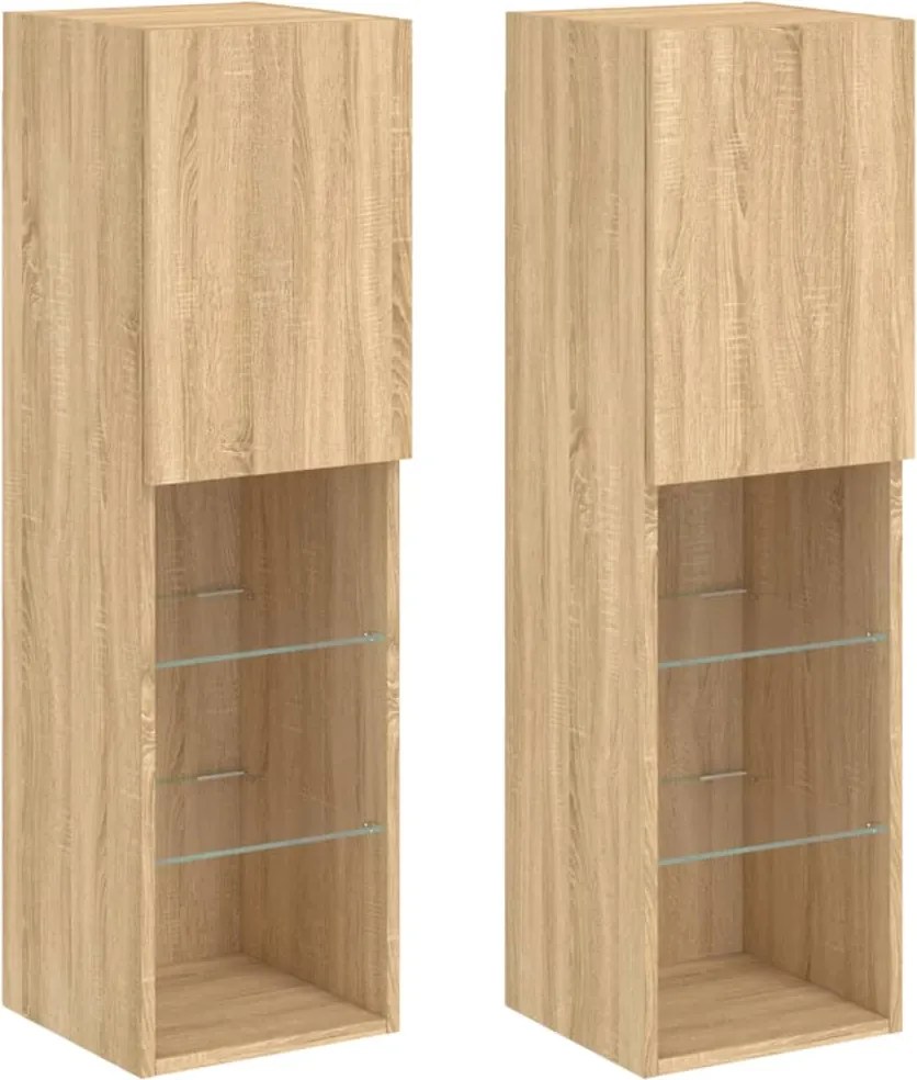 vidaXL 2 db sonoma tölgy színű TV-szekrény LED-ekkel 30,5x30x102 cm