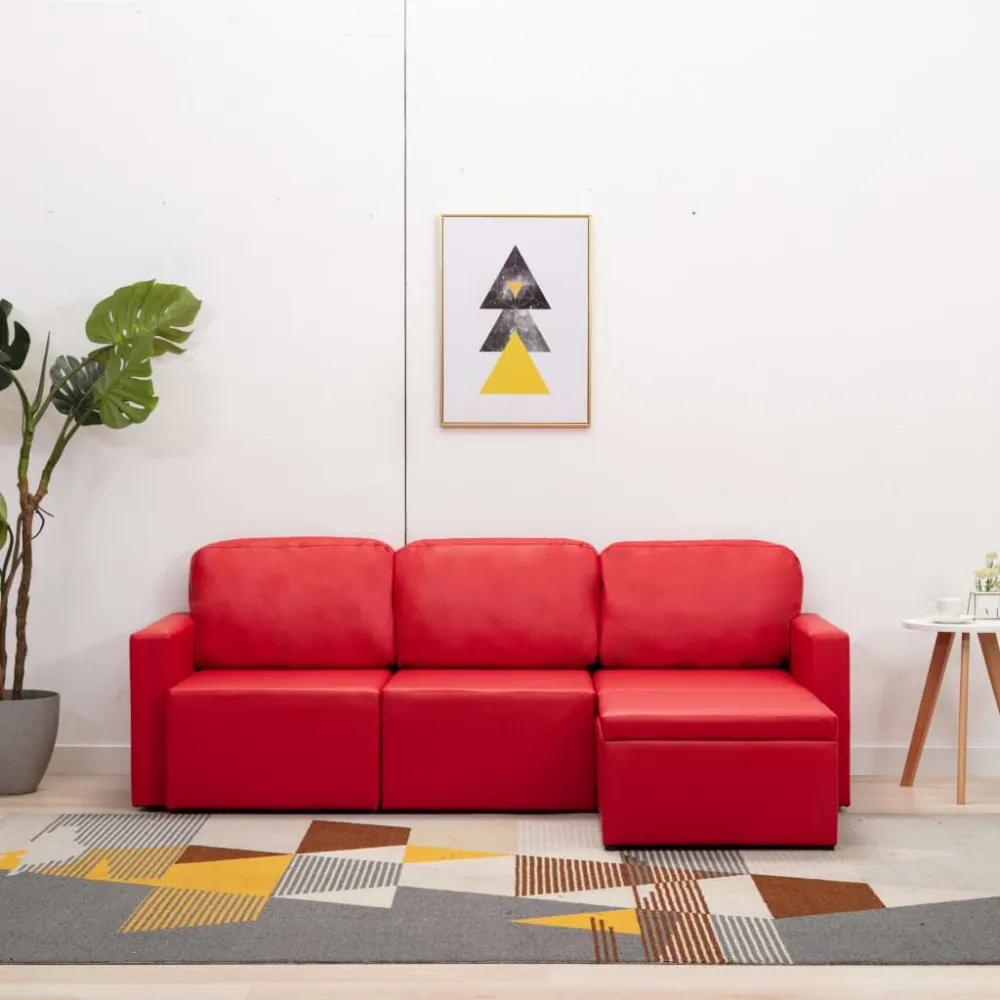 vidaXL 3 személyes piros műbőr elemes kanapé