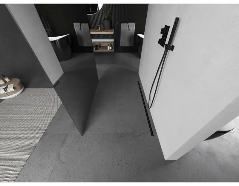 Mexen Kioto, Walk-In zuhanyparaván 100 x 200 cm, 8 mm-es tükörmintás üveg, grafit profil, 800-100-002-66-50