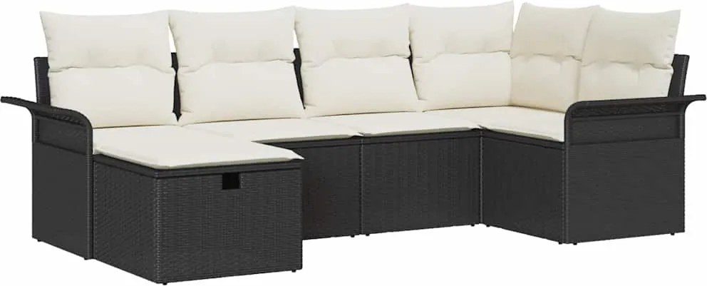 vidaXL Kerti Kanapé Szett párnával 6 pcs Fekete és Krém polirattan