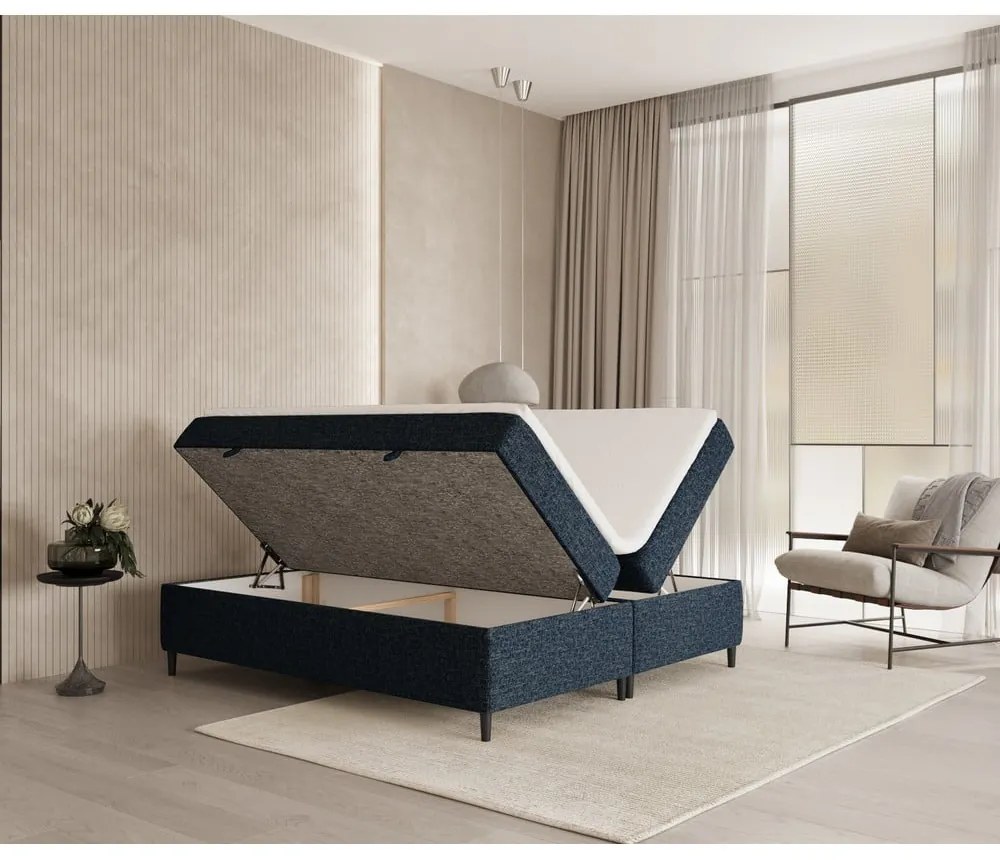 Sötétkék ágyneműtartós boxspring ágy 140x200 cm Araya – Maison de Rêve