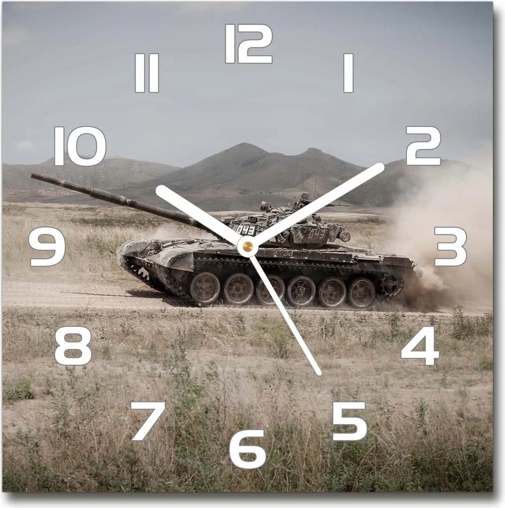 Üveg falióra Négyzet alakú Tank a sivatagban 30x30 cm