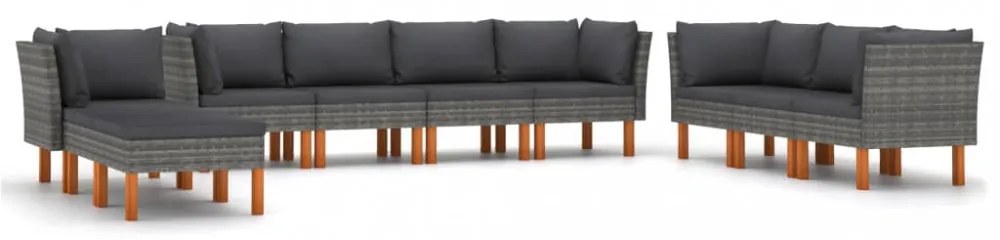 10 részes szürke polyrattan kerti ülőgarnitúra párnákkal