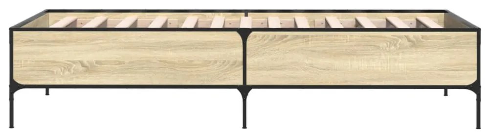sonoma tölgyszínű szerelt fa és fém ágykeret 90 x 200 cm