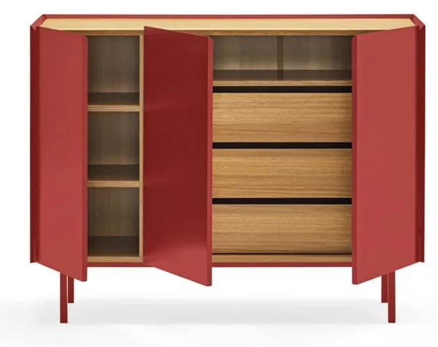Piros alacsony komód tölgyfa dekorral 110x85 cm Arista – Teulat