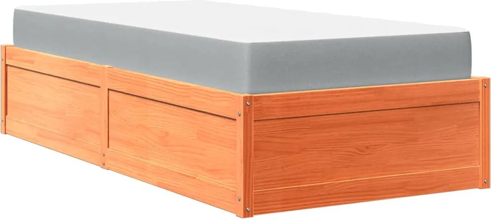 vidaXL viaszbarna tömör fenyőfa ágykeret matraccal 90 x 190 cm