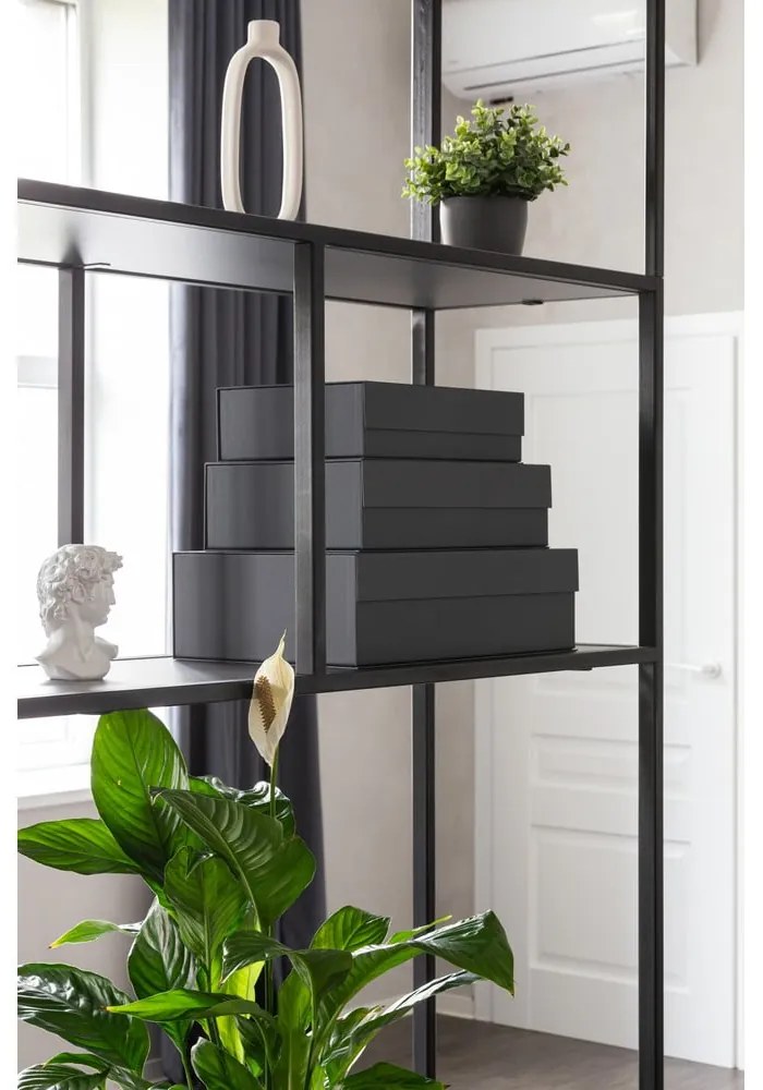 Sötétszürke fedeles karton tárolódoboz szett 3 db-os 42,5x29,5x13 cm Kian Paper Laminate – Bigso