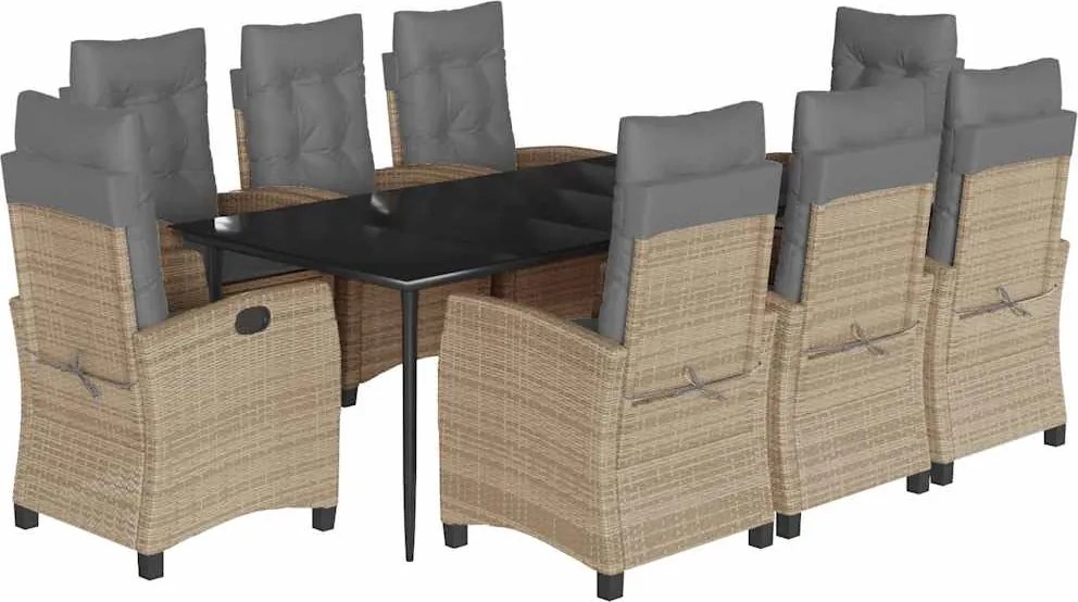 vidaXL 9 részes vegyes bézs polyrattan kerti étkezőgarnitúra párnákkal