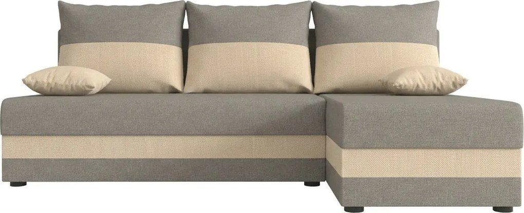 Kinyitható kétoldalas L-alakú sarokgarnitúra VALERIO SLIM 200x140 cm, világosszürke/bézs + 2 párna AJÁNDÉKBA