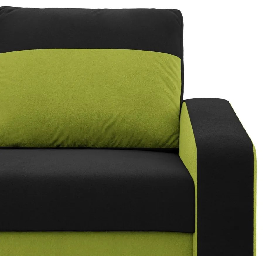 Hewlet sarokkanapé, 2 ágyneműtartóval, szövet anyag, univerzális oldal, bonell töltet, fekete - zöld