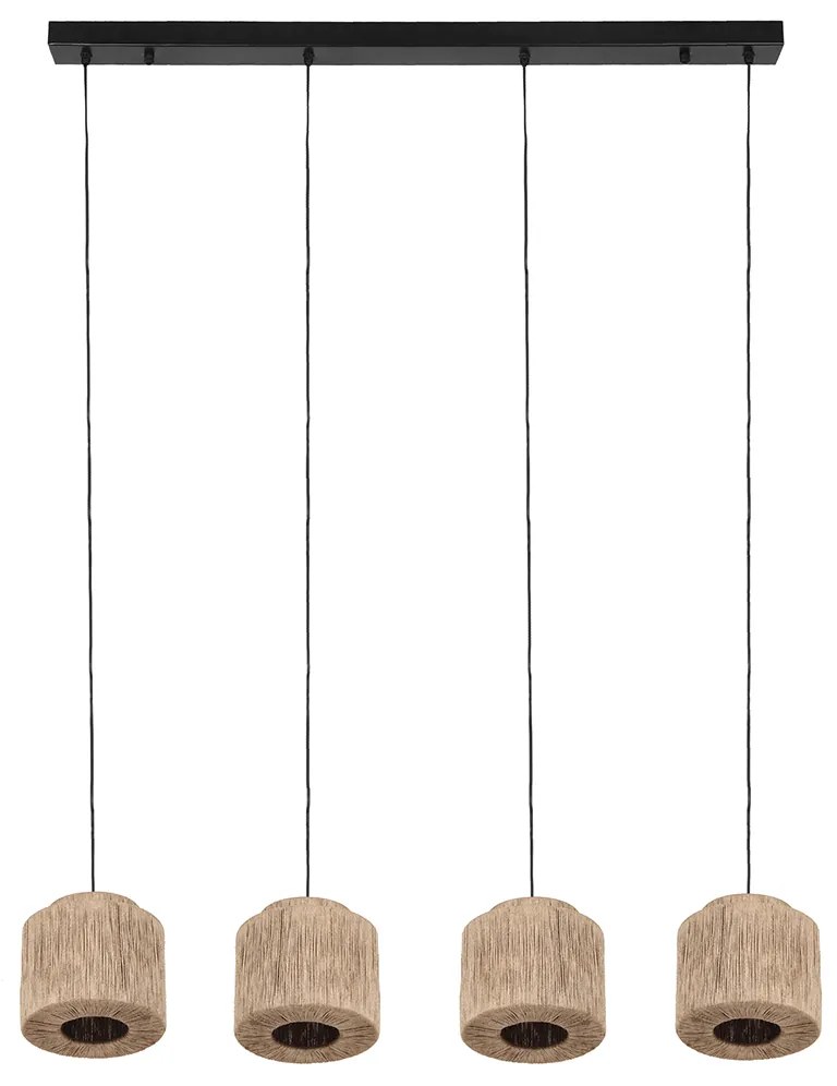 Japandi függőlámpa fekete barna kötéllel 4-lámpás - Smilla