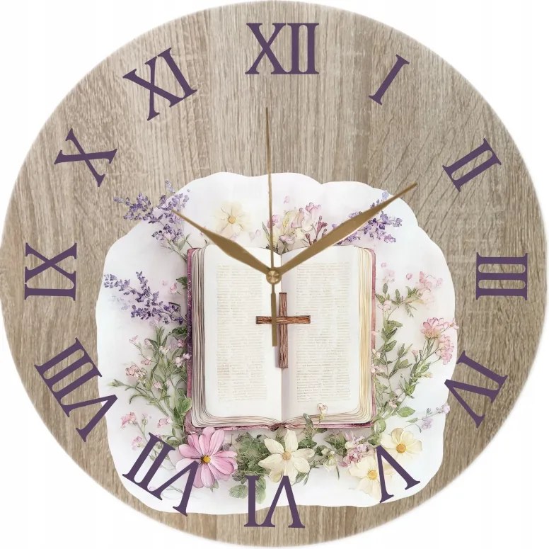 Falióra 35 cm Biblia kereszttel, virágokkal körülvéve