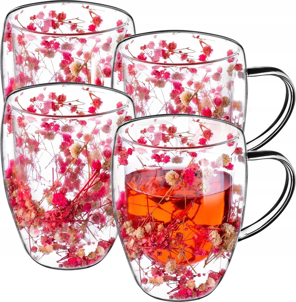 Thermo Poharak Kávé Tea 350 ml 4 db Virágokkal Virágok Bögre