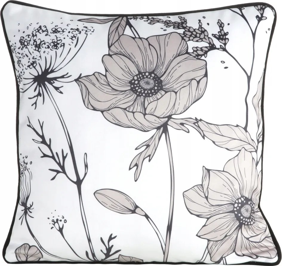 Dekorációs párnahuzat Agnes 45x45 fehér bézs fekete virág csíkos