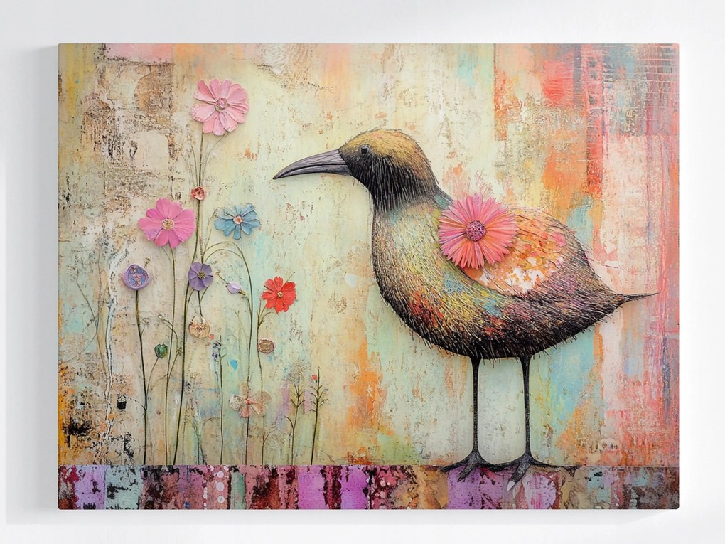 Poszter Madár Virágok Boho Pasztell Természet 80x60