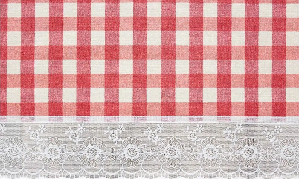 Adalyn asztalterítő kockás csipkés piros fehér 152 x 228 cm