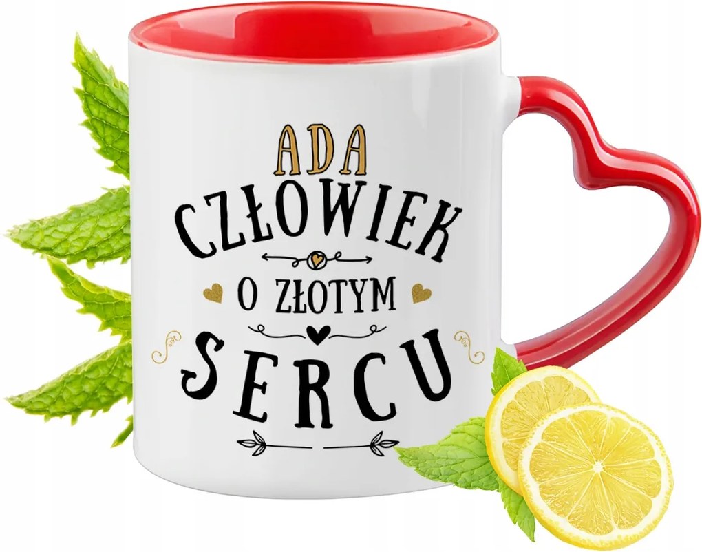 Ady Piros Bögre Szív Alakú Füllel Ajándék Nyomtatott