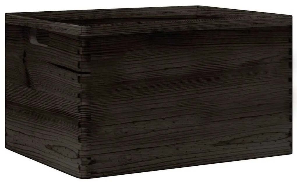 Fa doboz fogantyúkkal fekete 40x30x23 cm tömör fa fenyő