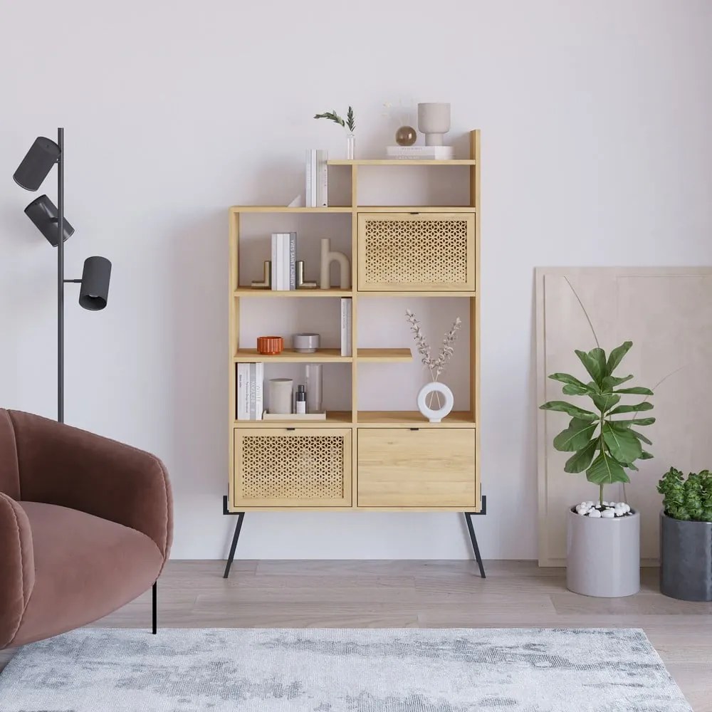 Natúr színű könyvespolc tölgyfa dekorral 95x170 cm Ecrin – Marckeric