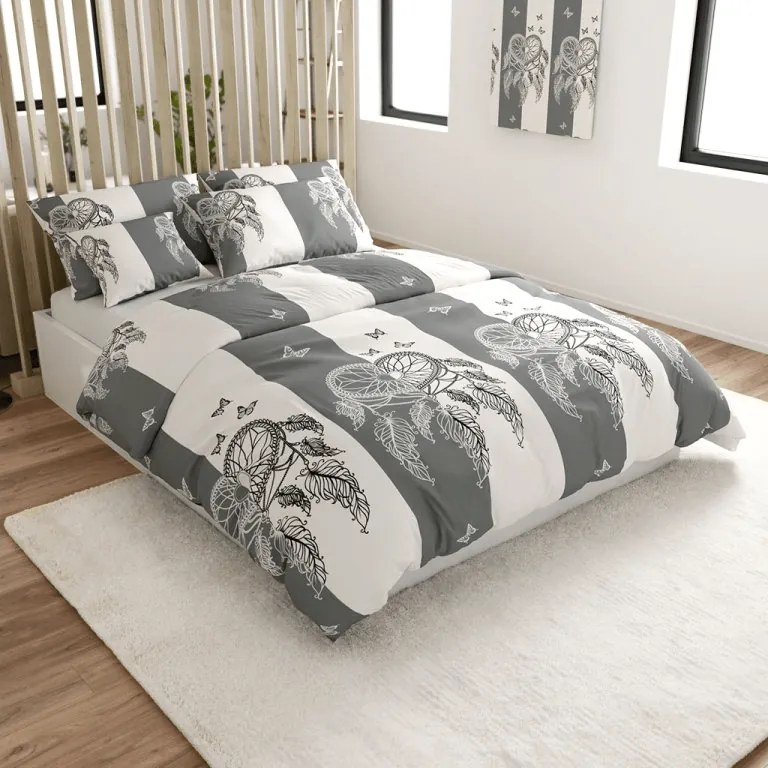 Pamut ágyneműhuzat TIRSO POLY szürke-fehér Ágyneműhuzat mérete: 2 db 70 x 90 cm | 200 x 220 cm